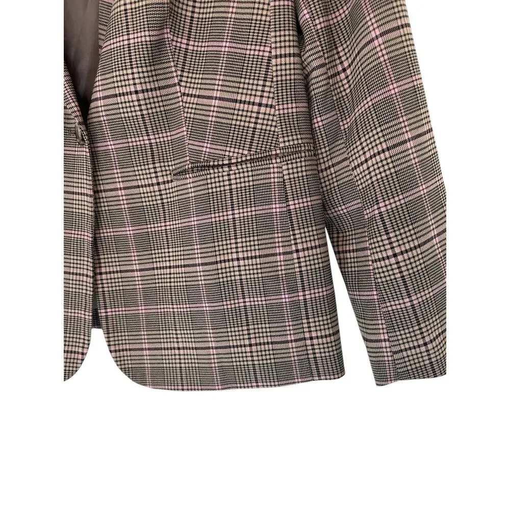 Lascana Pink‎ Plaid Preppy Academia Work Career Single Breasted Blazer Size 14